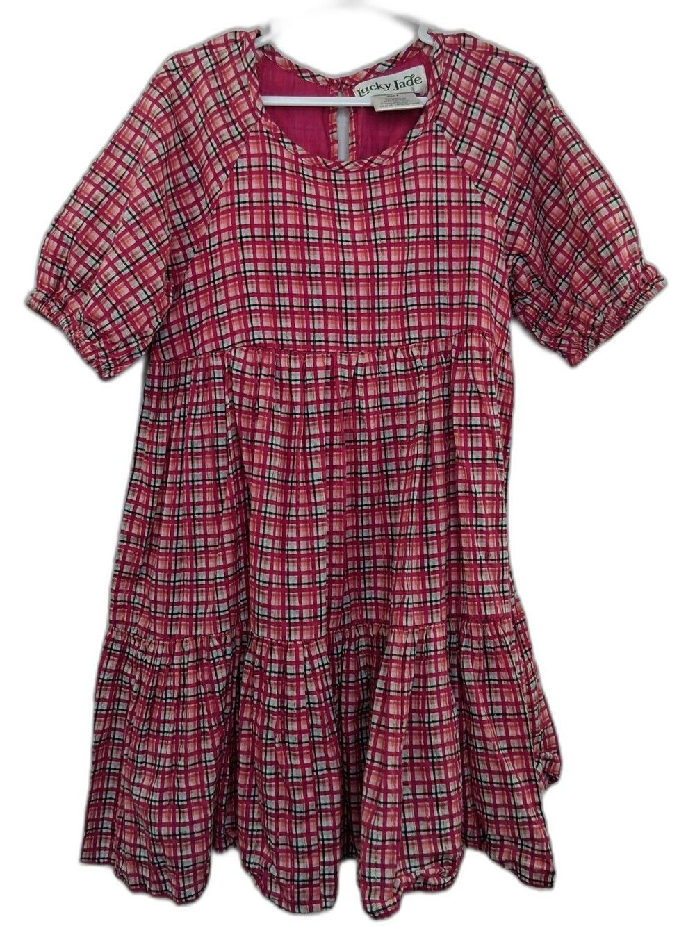 Lucky Jade Girls Lined Plaid Dress Size 5 Tiered, Ruffle Hem